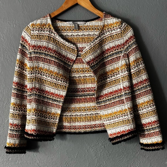 Zara Jackets & Blazers - ZARA TRF Cropped Tweed Jacket Multicolor Open Front Cotton Blend Small